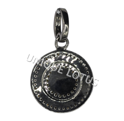 Round Shape 14K Gold & Silver Diamond Pendant .925 Oxidized Sterling Silver Diamond Pendant, Genuine handmade pave diamond Pendant.