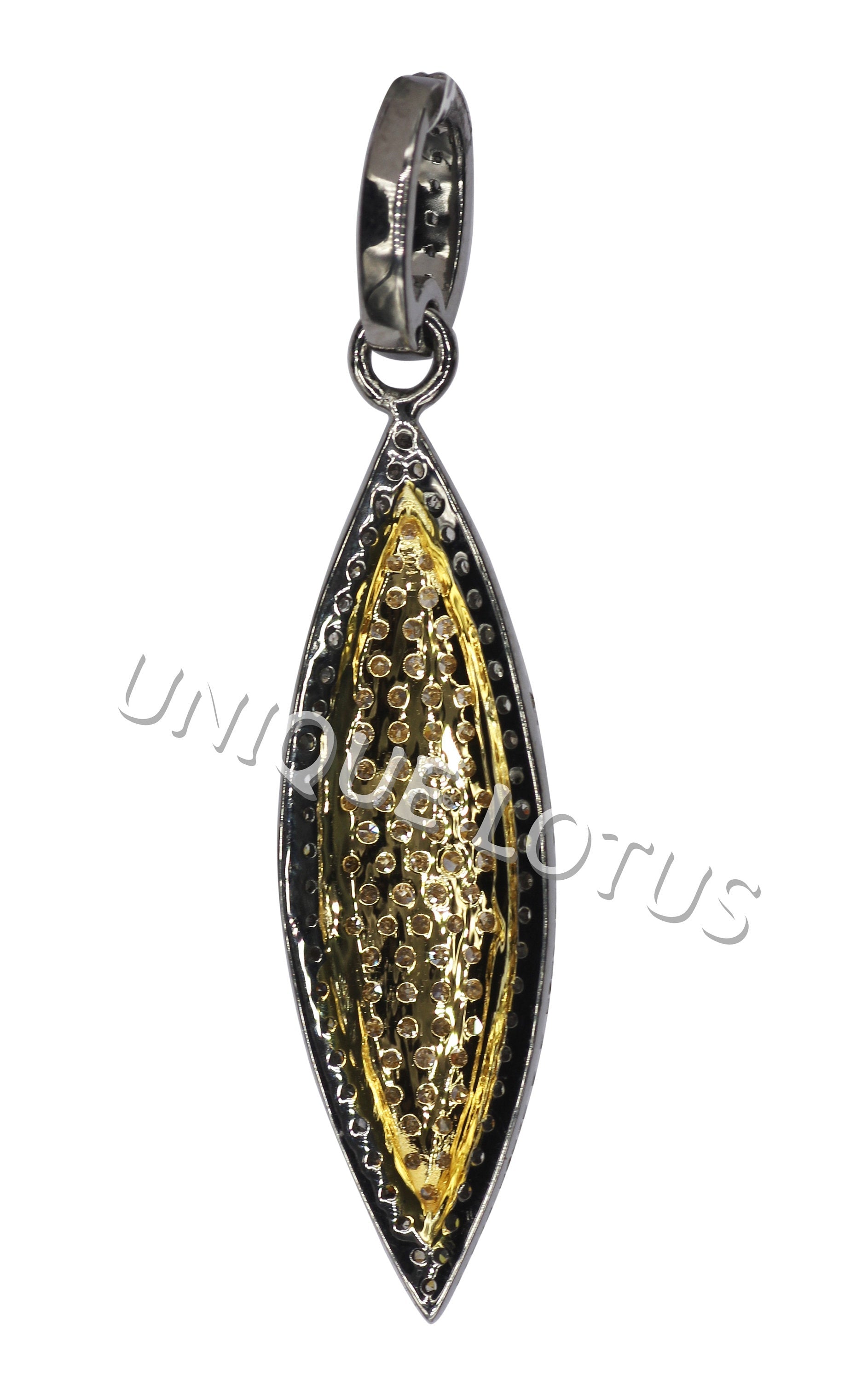 Marquise Shape 14K Gold & Silver Diamond Pendant .925 Oxidized Sterling Silver Diamond Pendant, Genuine handmade pave diamond Pendant.