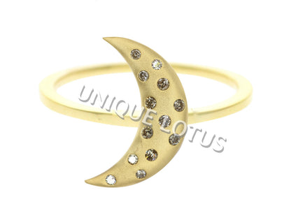 Moon Shape 14k Solid Gold Diamond Pendants/Ring. Genuine handmade pave diamond Pendant.1 4k Solid Gold Diamond Pendants.