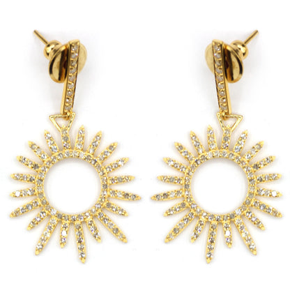Sunburst 14k Solid Gold Diamond Earring. Genuine handmade pave diamond Earring . 14k Solid Gold Diamond Earring.