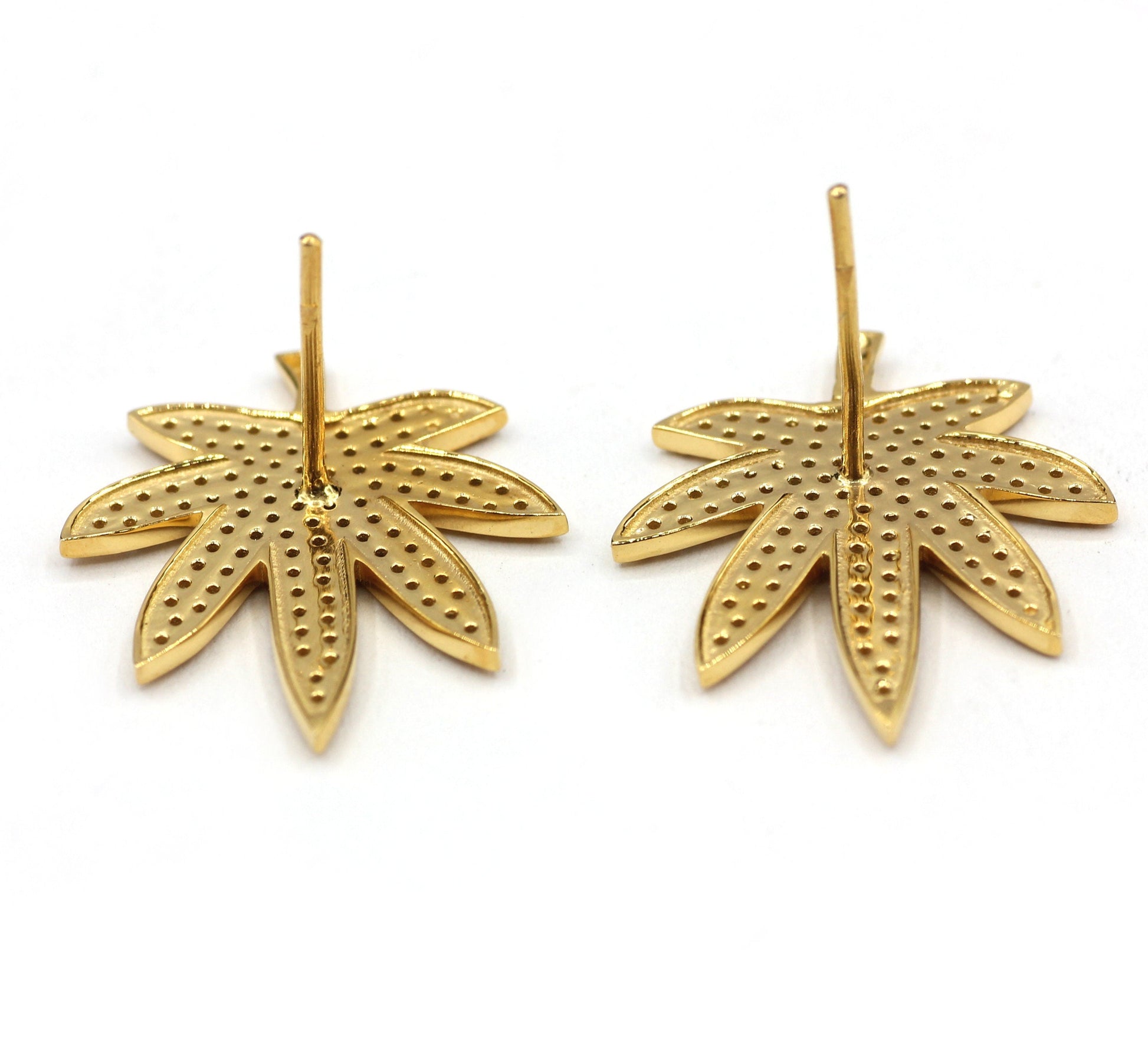 Cannabis Leaf Studs 14k Solid Gold Diamond Studs Earring. Genuine handmade pave diamond Studs Earring . 14k Solid Gold Studs Earring..