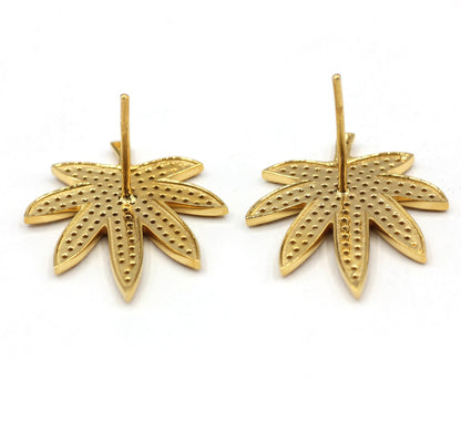 Cannabis Leaf Studs 14k Solid Gold Diamond Studs Earring. Genuine handmade pave diamond Studs Earring . 14k Solid Gold Studs Earring..