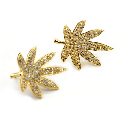 Cannabis Leaf Studs 14k Solid Gold Diamond Studs Earring. Genuine handmade pave diamond Studs Earring . 14k Solid Gold Studs Earring..