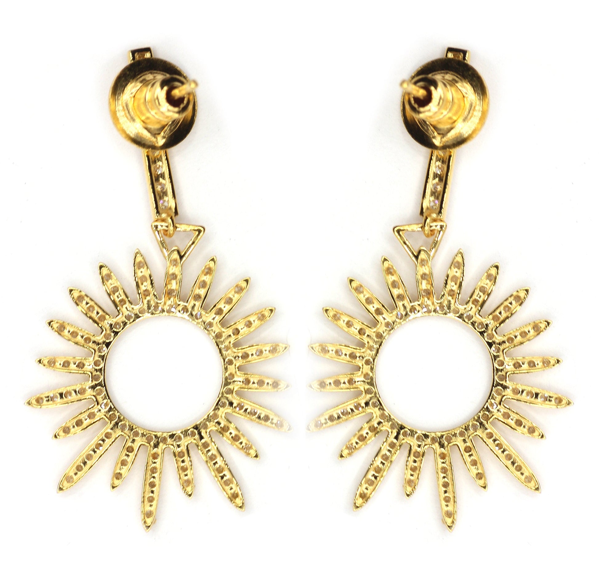 Sunburst 14k Solid Gold Diamond Earring. Genuine handmade pave diamond Earring . 14k Solid Gold Diamond Earring.