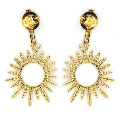 Sunburst 14k Solid Gold Diamond Earring. Genuine handmade pave diamond Earring . 14k Solid Gold Diamond Earring.