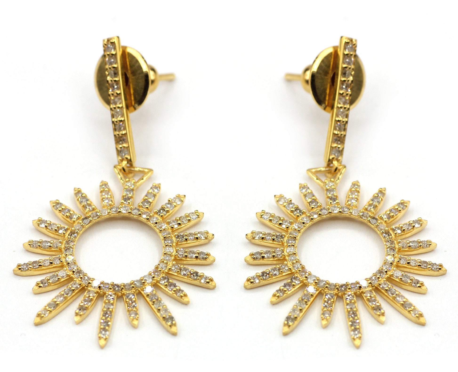 Sunburst 14k Solid Gold Diamond Earring. Genuine handmade pave diamond Earring . 14k Solid Gold Diamond Earring.