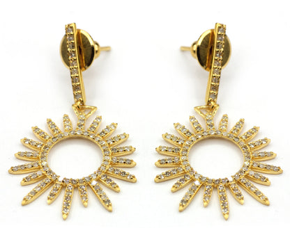 Sunburst 14k Solid Gold Diamond Earring. Genuine handmade pave diamond Earring . 14k Solid Gold Diamond Earring.