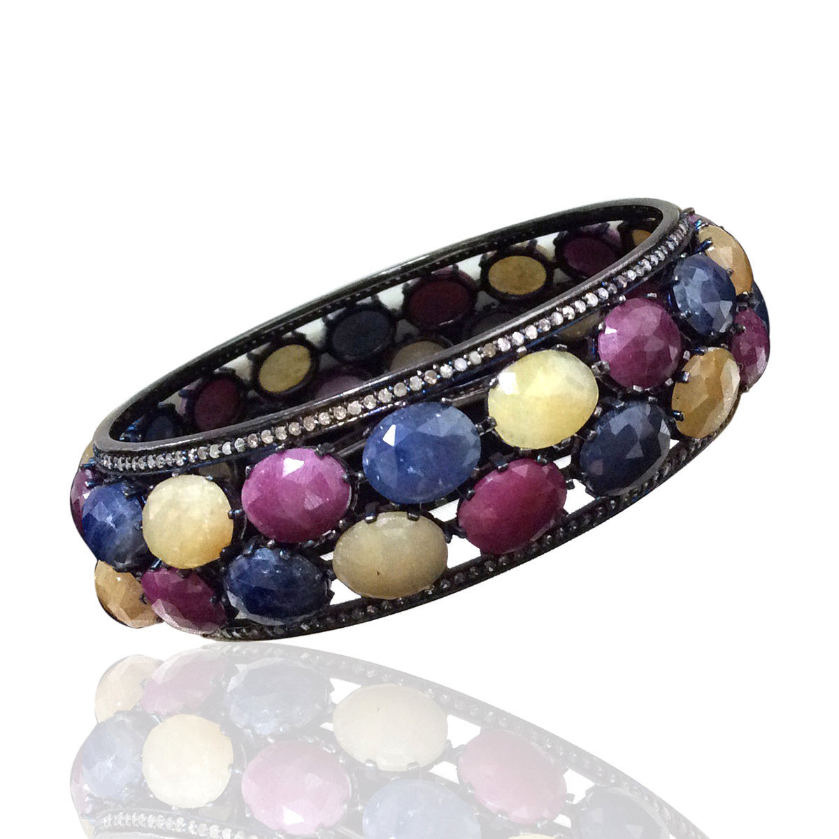 Diamond and Silver Multi-Sapphire Black Rhodium Finish Bracelets