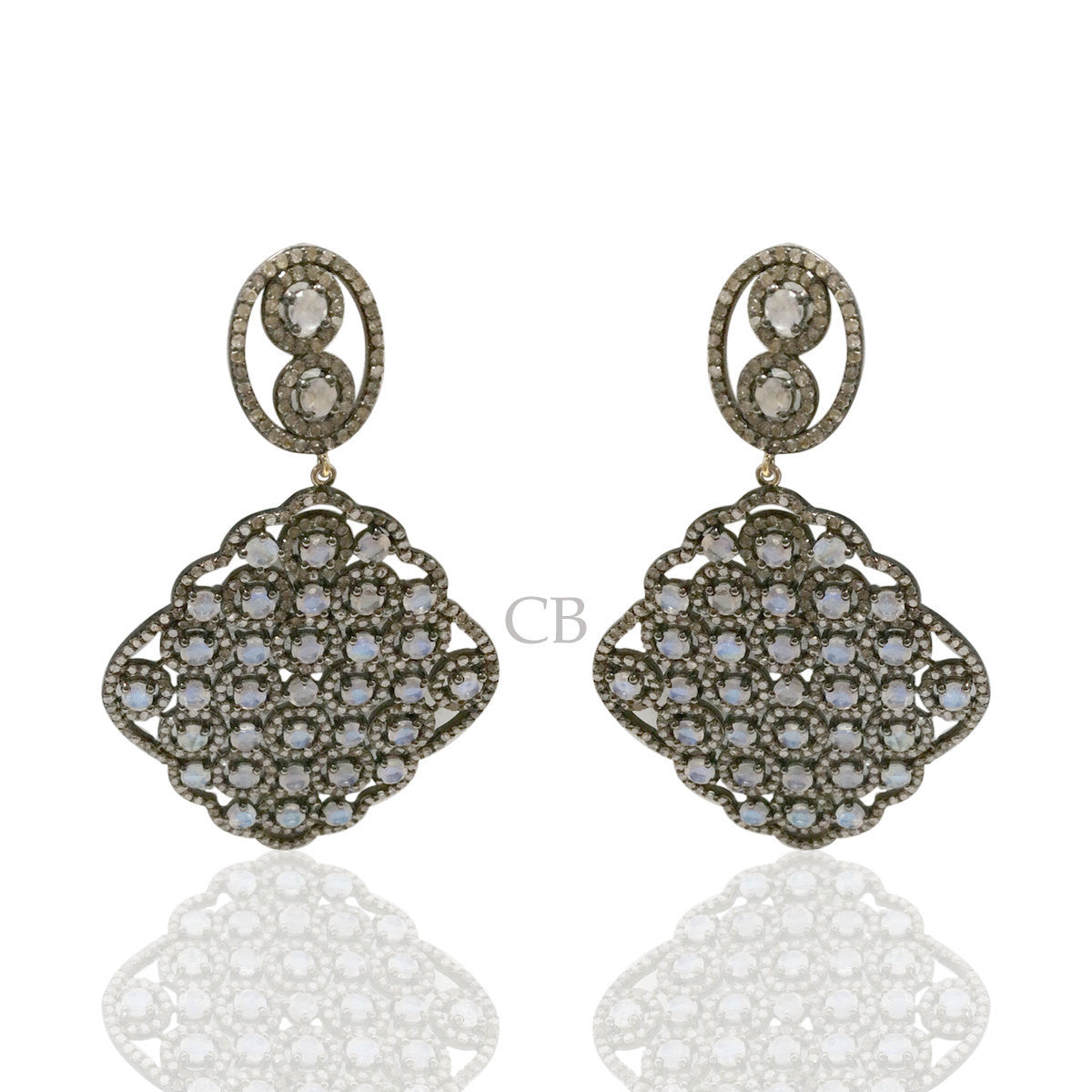 Rainbow MoonStone and Diamond Earring