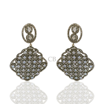 Rainbow MoonStone and Diamond Earring
