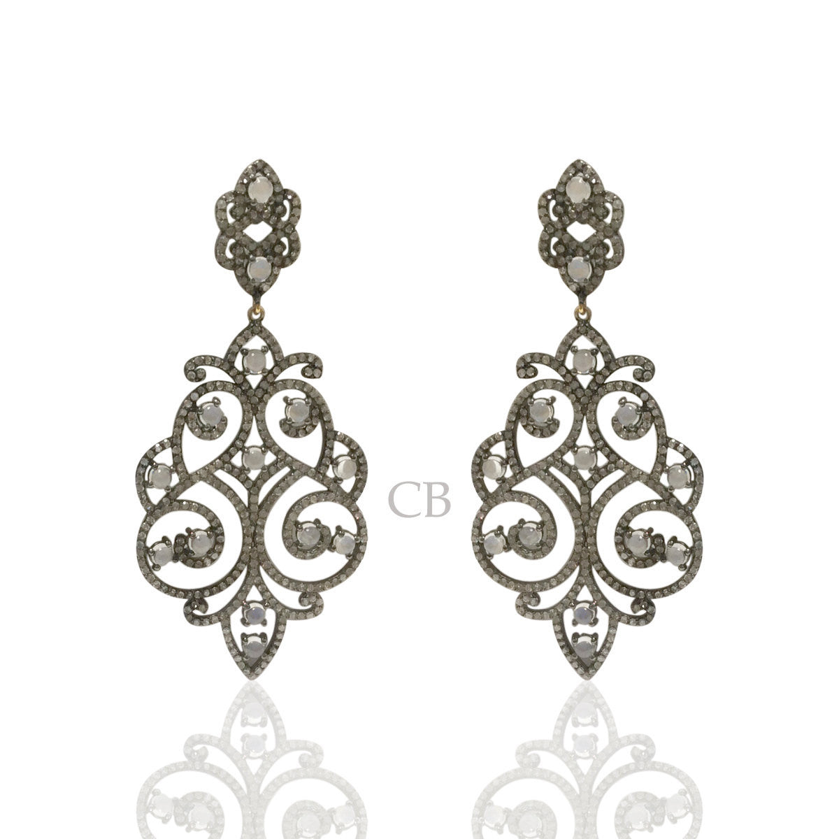 Diamond Rainbow Moon Stone Earring