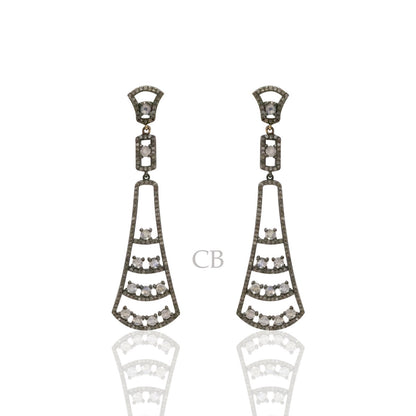 Diamond and White Rainbow Moon Stone Silver Earrings