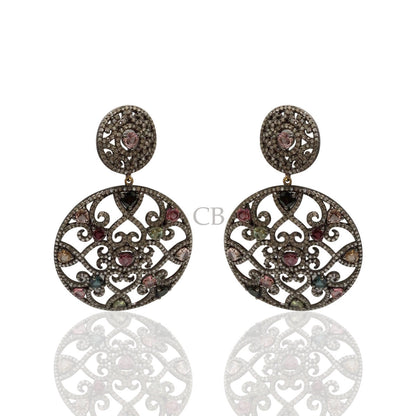 Diamond and Multi Tourmaline Silver Earrings