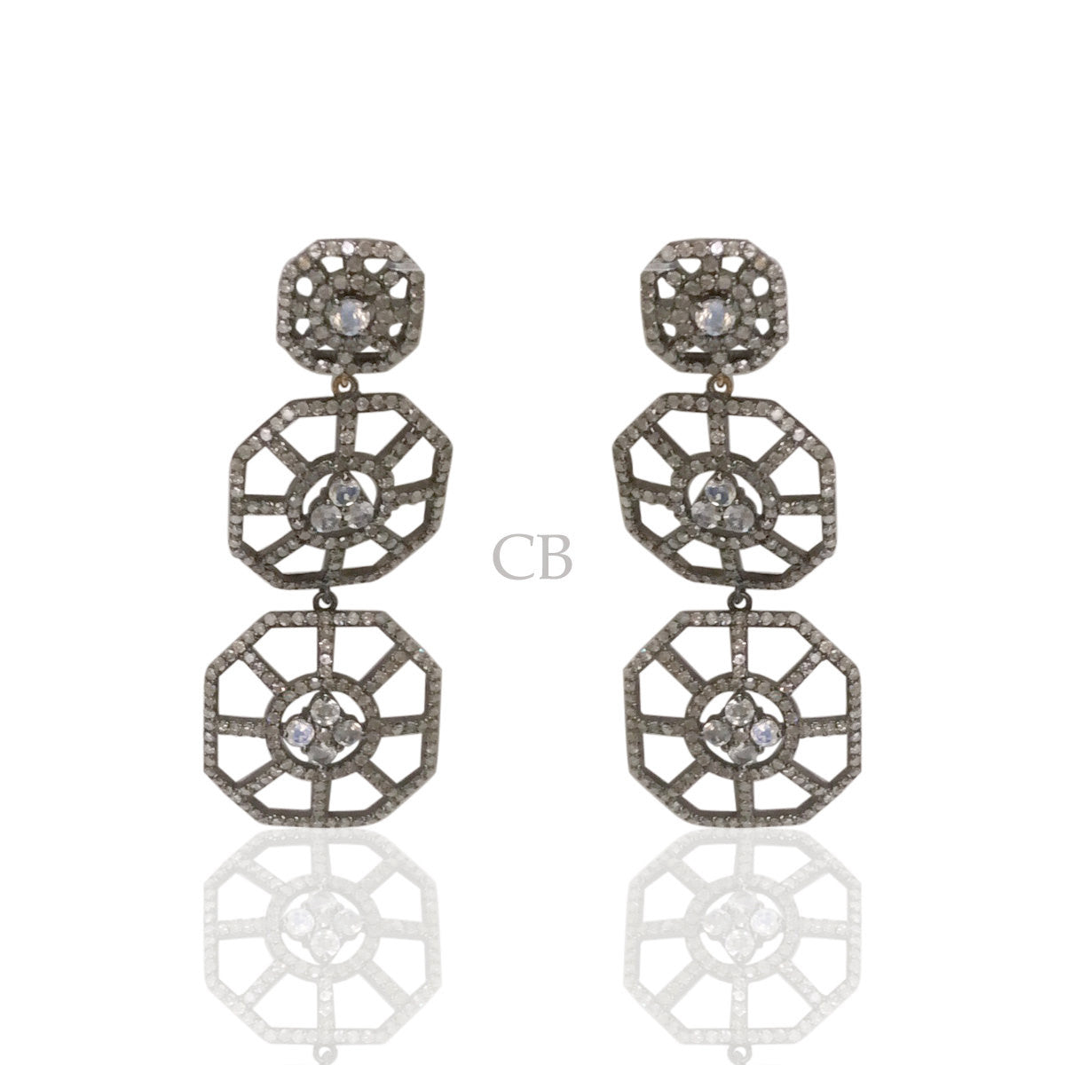 Diamond and Rainbow Moonstone Earring