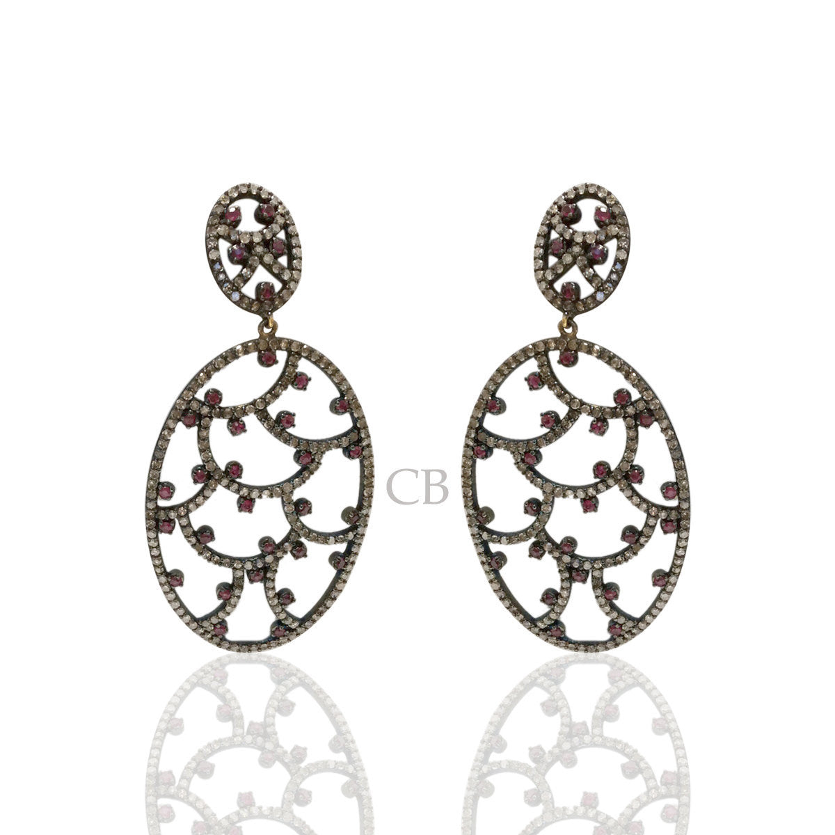 Diamond and Silver Ruby Black Rhodium Finish Earrings