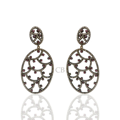 Diamond and Silver Ruby Black Rhodium Finish Earrings