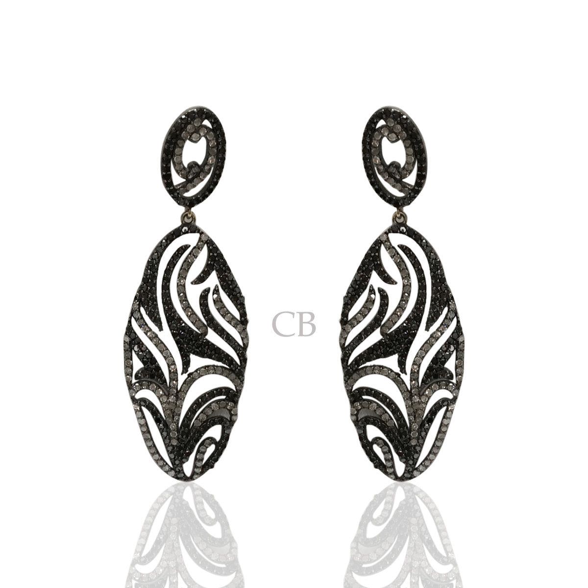 Diamond and Silver Black Rhodium Finish Earrings