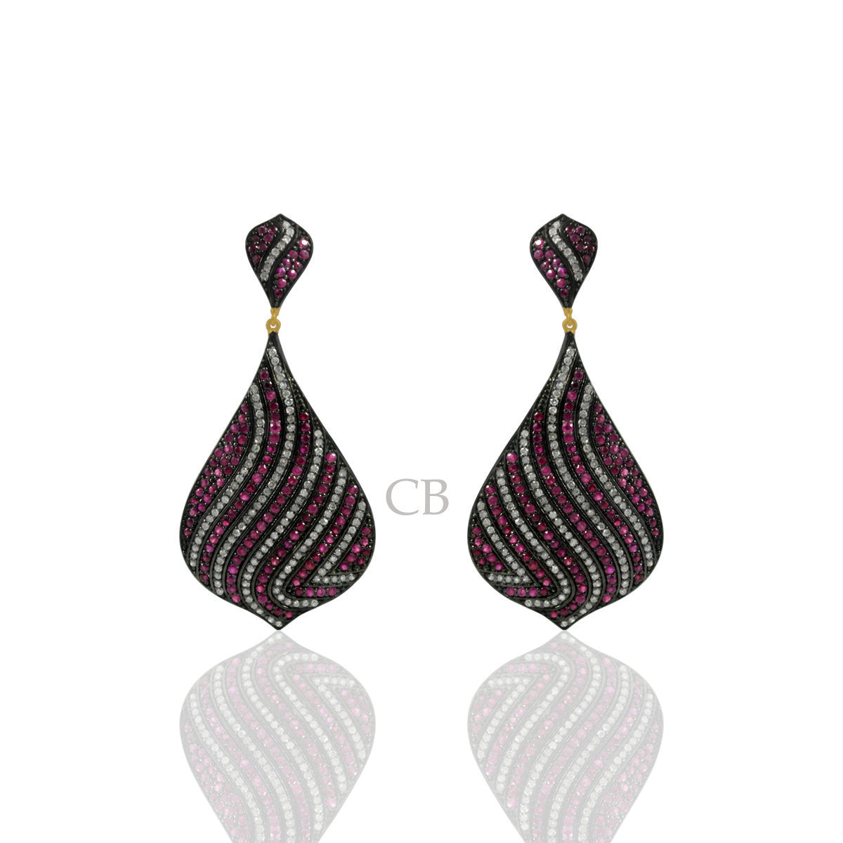 Diamond And Ruby Drop Shape Earrings