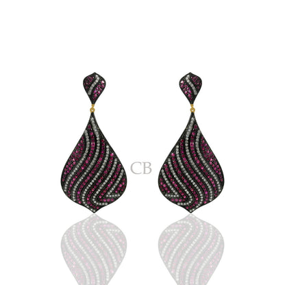 Diamond And Ruby Drop Shape Earrings