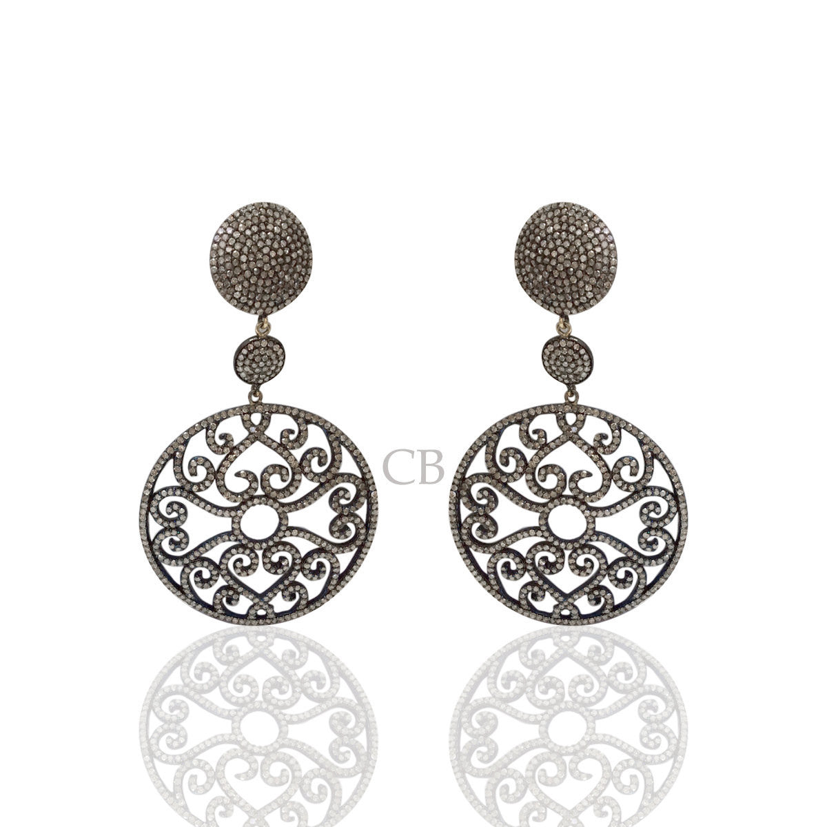 Diamond and Silver Black Rhodium Finish Earrings