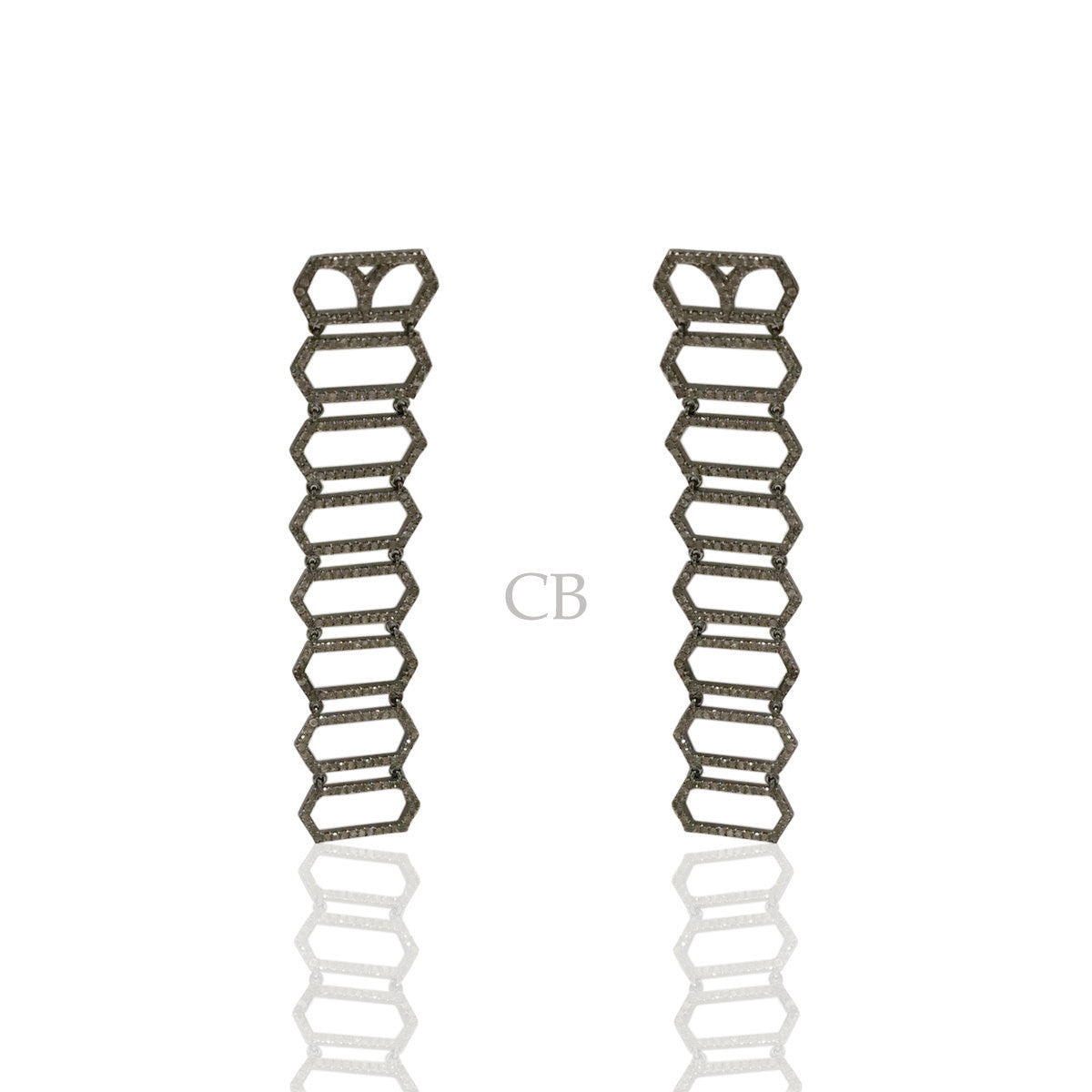 Diamond and Silver Black Rhodium Finish Earring.