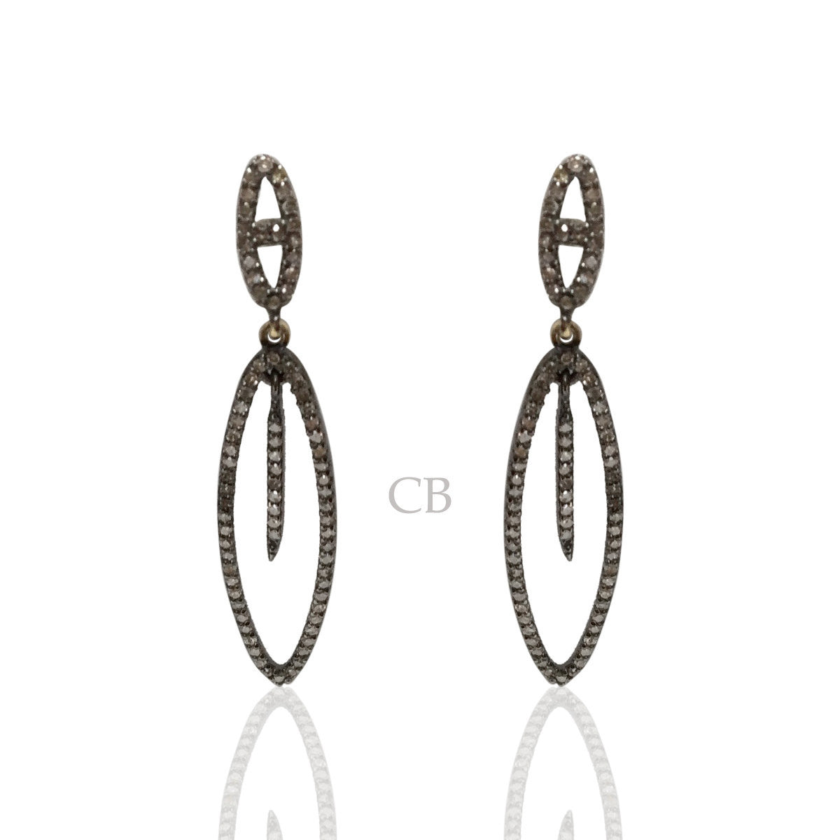 Diamond and Silver Black Rhodium Finish Earring.