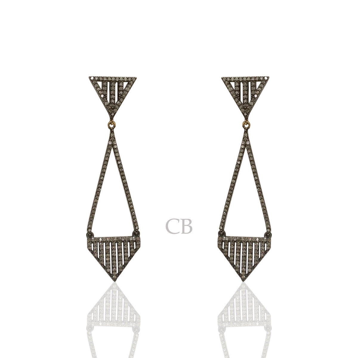 Diamond and Silver Black Rhodium Finish Earring.