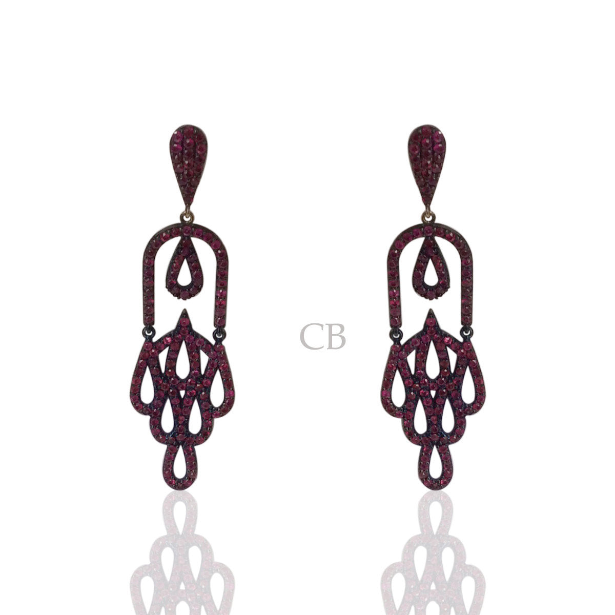 Silver Ruby Black Rhodium Finish Earring.