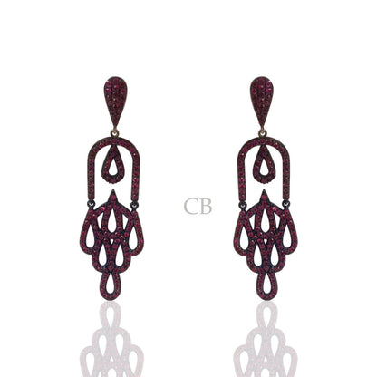Silver Ruby Black Rhodium Finish Earring.