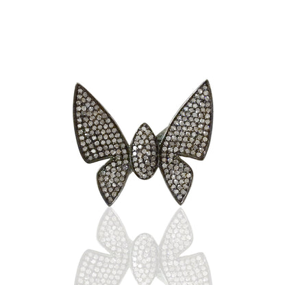 Butterfly Diamond and Silver Black Rhodium Finish Rings