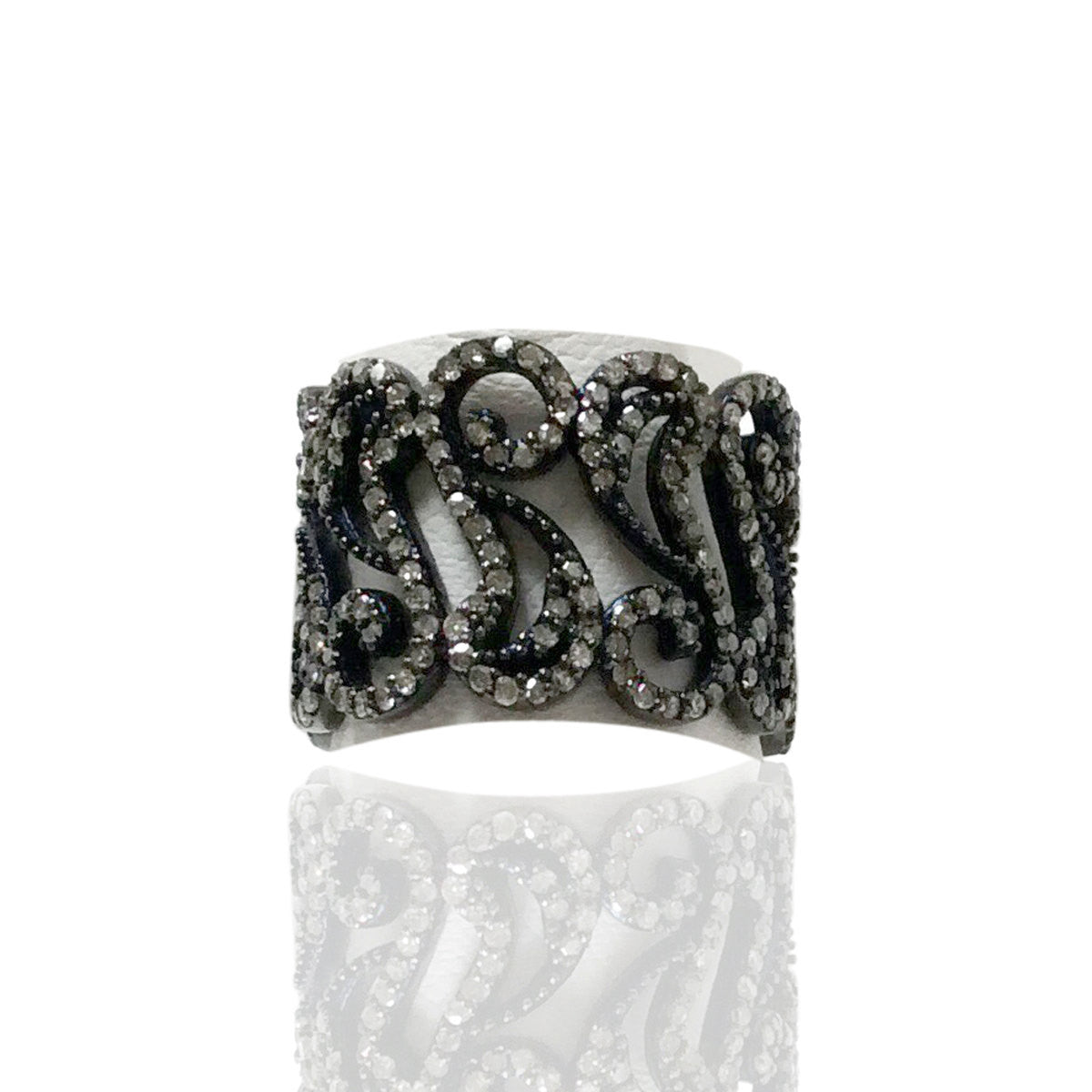Diamond and Silver Black Rhodium Finish Rings