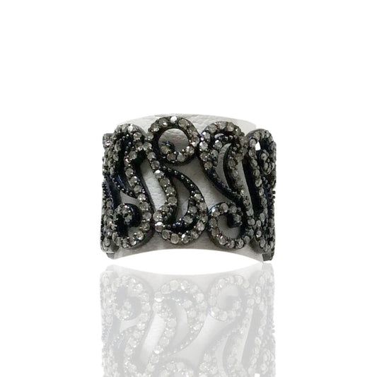 Diamond and Silver Black Rhodium Finish Rings
