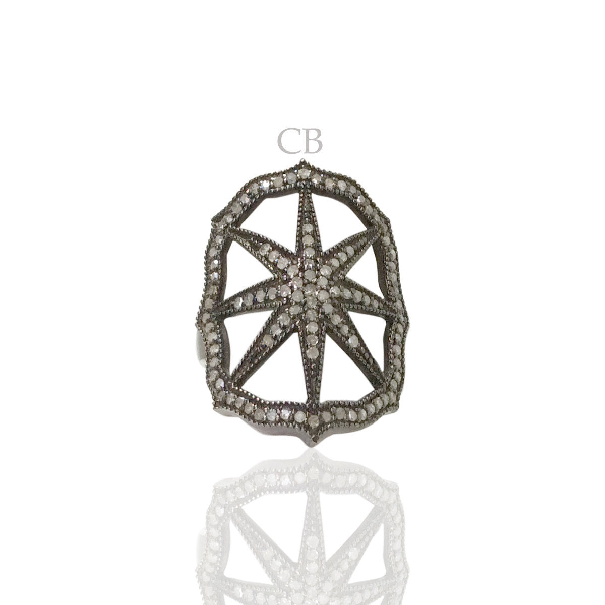 Diamond and Silver Black Rhodium Finish Ring