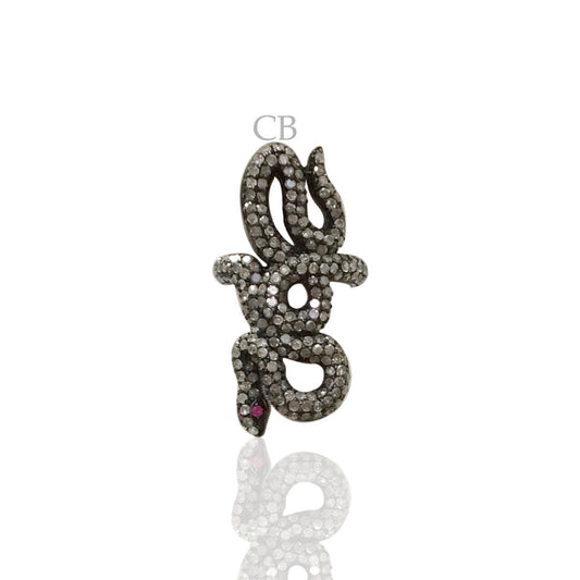 Diamond and Silver Ruby Stone Black Rhodium Finish Rings