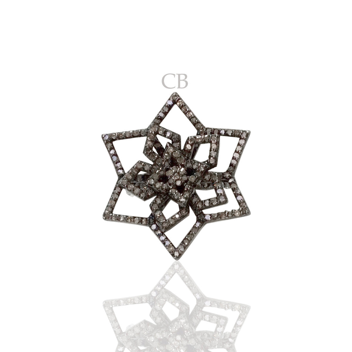 Diamond  Flower Diamond Ring, Pave Diamond Ring, Pave Flower  Ring, Approx 27 x 27mm. Sterling Silver