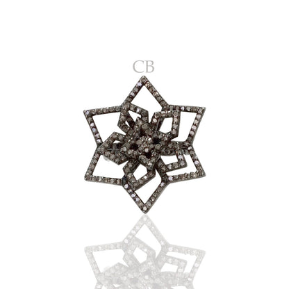 Diamond  Flower Diamond Ring, Pave Diamond Ring, Pave Flower  Ring, Approx 27 x 27mm. Sterling Silver