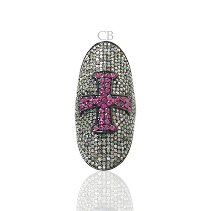 Diamond and Silver Ruby Stone Black Rhodium Finish Rings