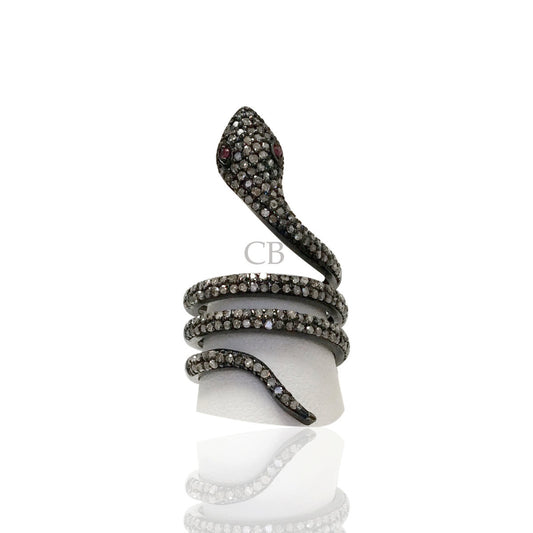 Diamond and Silver Black Rhodium Finish Ring