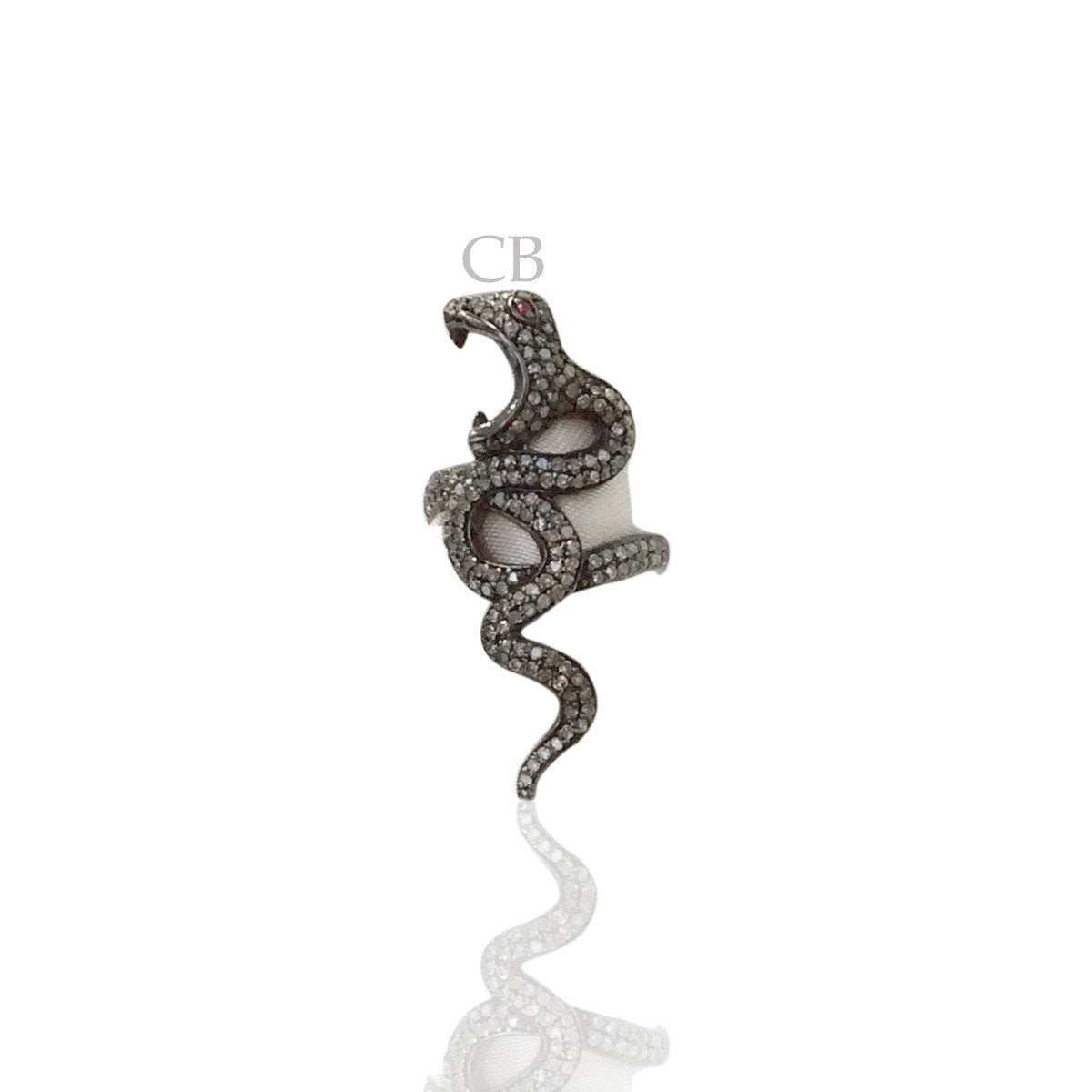 Snake Diamond and Silver Ruby Stone Black Rhodium Finish Rings