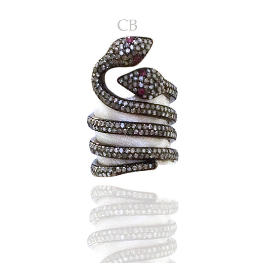 Diamond and Silver Ruby Stone Black Rhodium Finish Rings