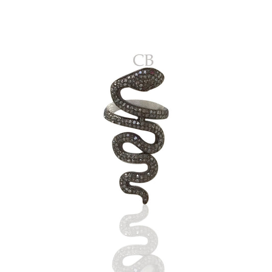 Snake Diamond and Silver Ruby Black Rhodium Finish Rings