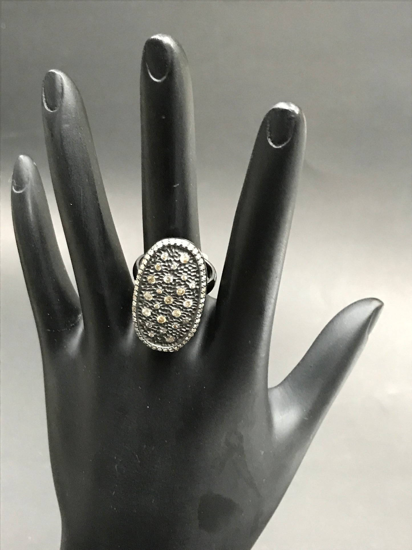 Oval Shape Pave Diamond Ring .925 Oxidized Sterling Silver Diamond Ring, Genuine handmade pave diamond Ring .