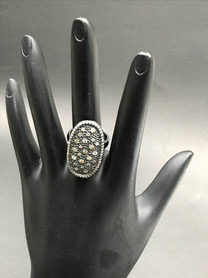 Oval Shape Pave Diamond Ring .925 Oxidized Sterling Silver Diamond Ring, Genuine handmade pave diamond Ring .