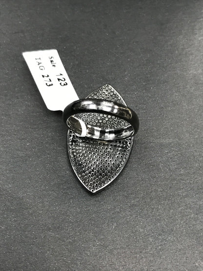 Diamond Oval Shape Diamond Ring, Pave Diamond Ring,Pave Ring, Approx 33 x 19mm. Sterling Silver