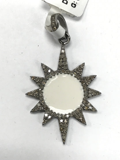 Sun Burst Diamond Charm .925 Oxidized Sterling Silver Diamond Charm, Genuine handmade pave diamond Charm Size Approx (29 x 23 MM)