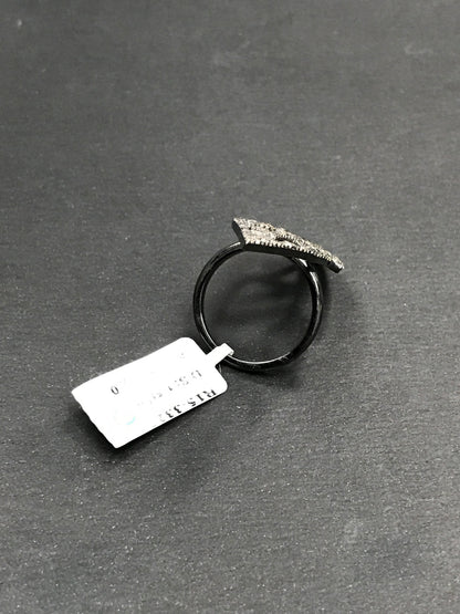 Leaf Pave Diamond Ring .925 Oxidized Sterling Silver Diamond Ring, Genuine handmade pave diamond Ring Size Approx 1.88"(17 x 47 MM)