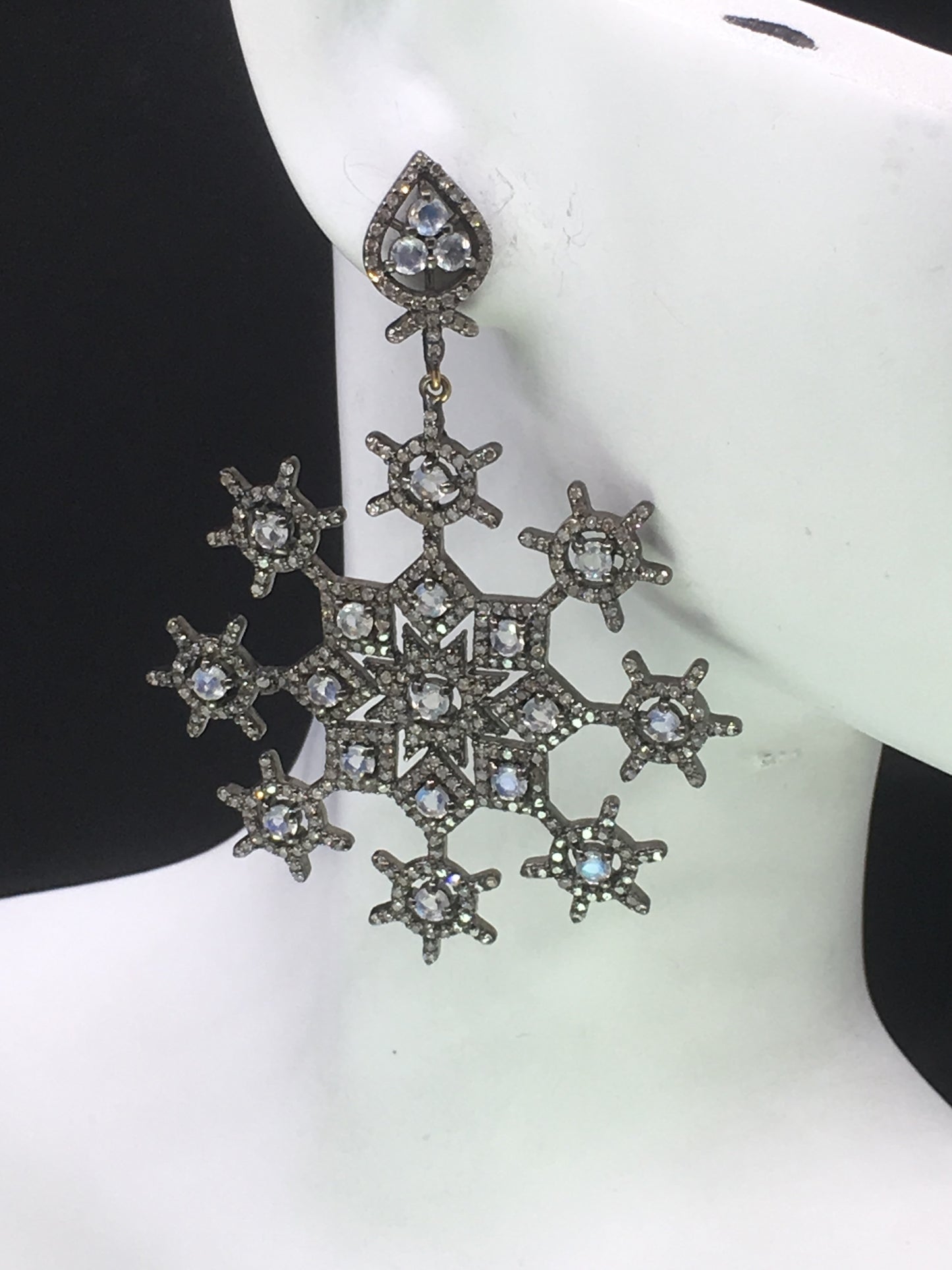Diamond and Rainbow Moon Stone Earring