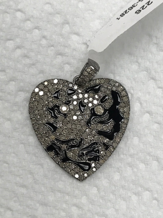 Heart Shape with Black Print Diamond Pendants & Charms