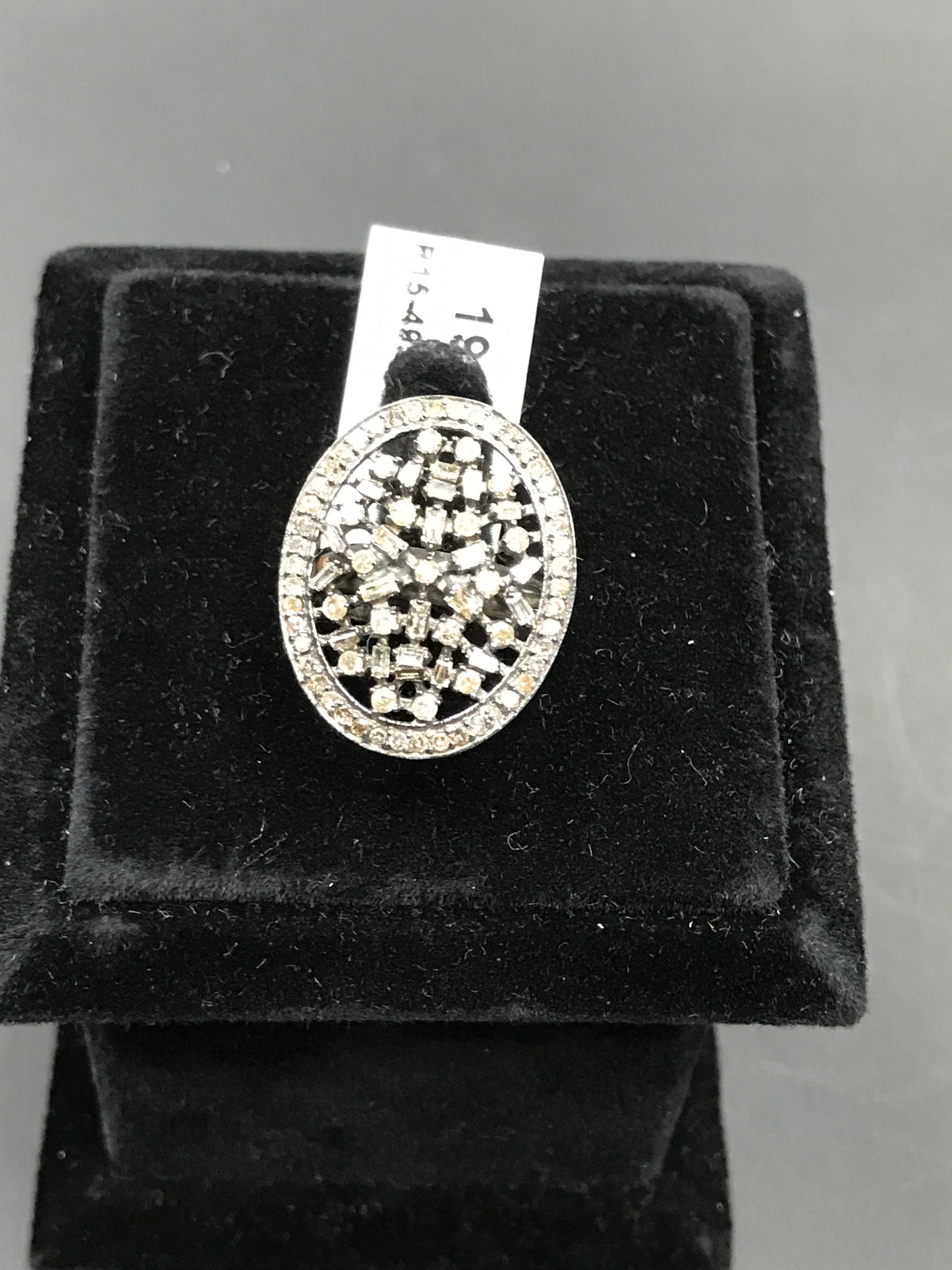 Oval Pave Diamond Ring .925 Oxidized Sterling Silver Diamond Ring, Genuine handmade pave diamond Ring