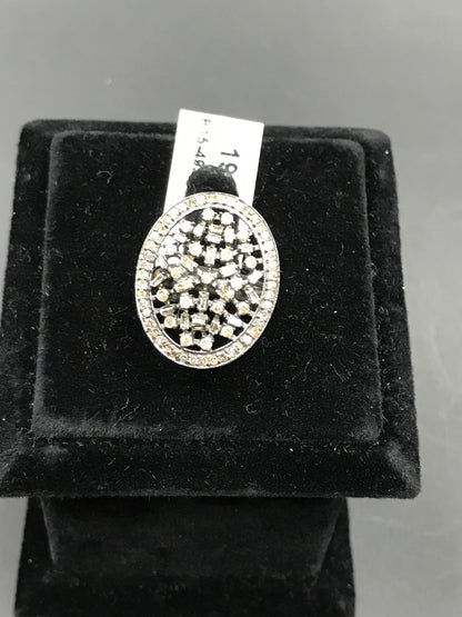 Oval Pave Diamond Ring .925 Oxidized Sterling Silver Diamond Ring, Genuine handmade pave diamond Ring